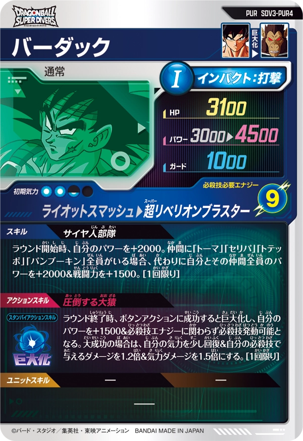 Bardock Pick Up Rare Dragon Ball Super Divers SDV3 Card SDV3-PUR4 Back