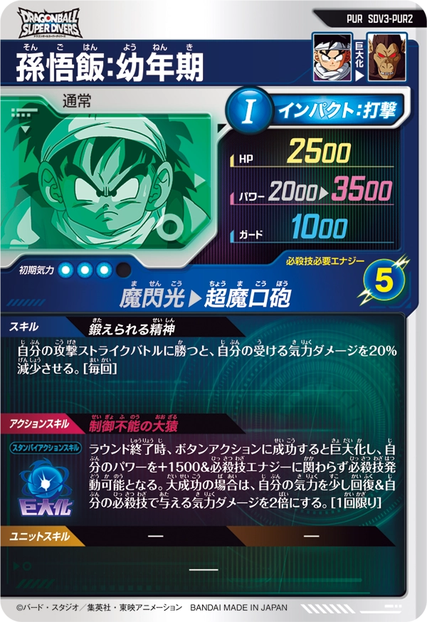 Son Gohan : Younenki Pick Up Rare Dragon Ball Super Divers SDV3 Card SDV3-PUR2 Back