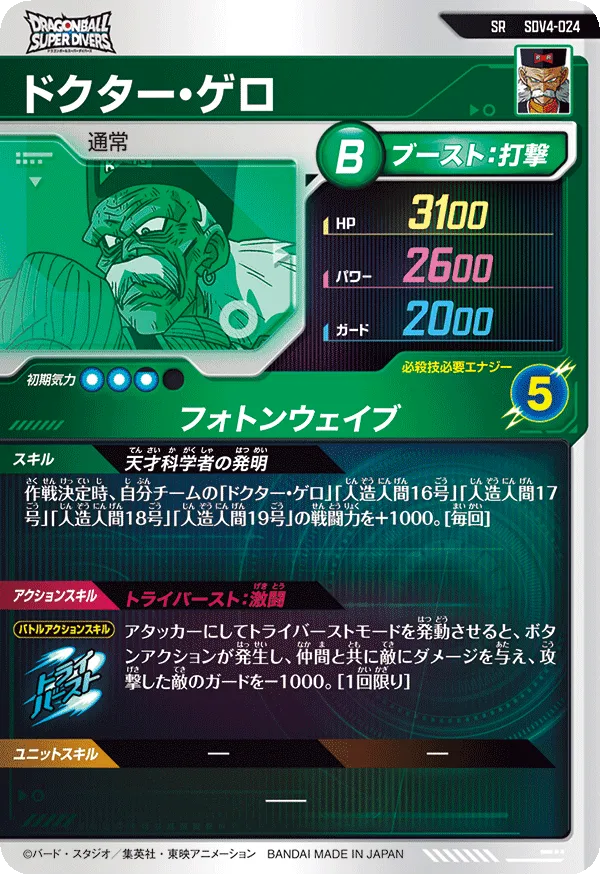 Doctor Gero Super Rare Dragon Ball Super Divers SDV4 Card SDV4-024 Back