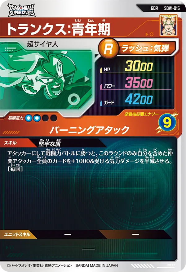 Trunks : Seinenki God Rare Dragon Ball Super Divers SDV1 Card SDV1-015 Back