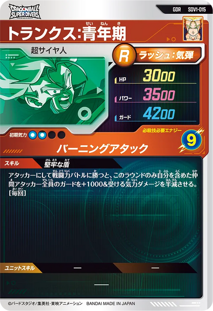 Trunks : Seinenki God Rare Dragon Ball Super Divers SDV1 Card SDV1-015 Back